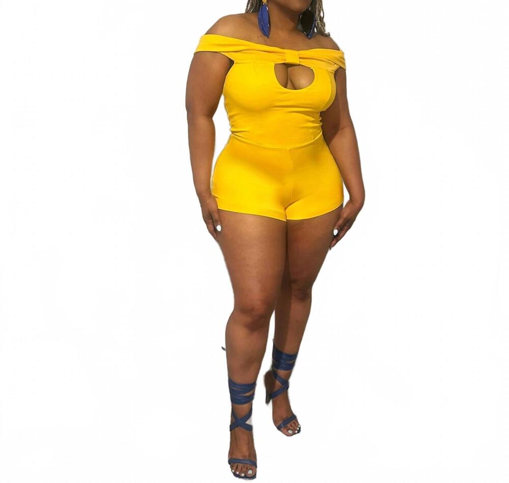 NEW SPRING HAZE blossom off-shoulder romper in yellow